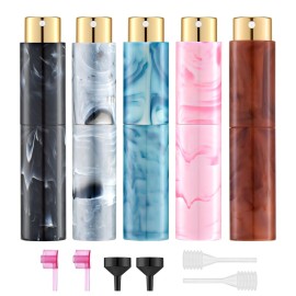 KOIBITO 10ML Marble Pattern Perfume Atomizer Bottles Set, Refillable Mini Travel Size Empty Cologne Sprayer, Portable Spray Bottle for Women&Men (5 Colors)