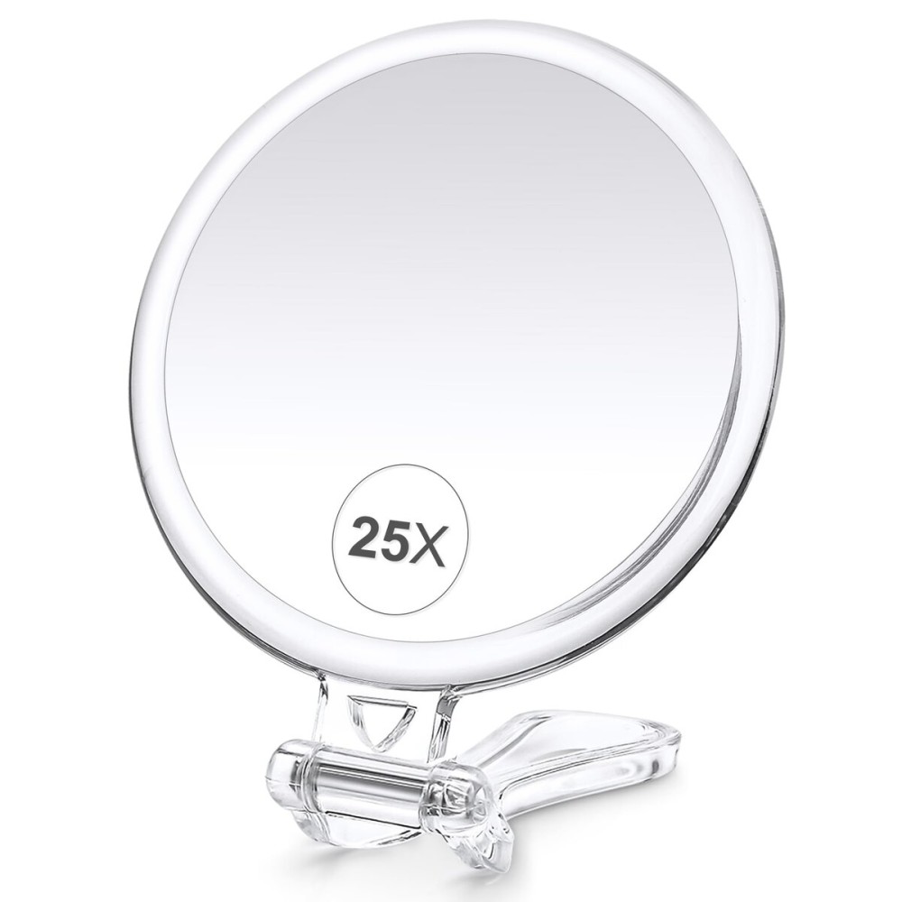 B Beauty Planet 25X Magnifying Mirror, 5-Inch Double-Sided Handheld Mirror with Adjustable Stand, Ideal for Travel and Daily Makeup Application
