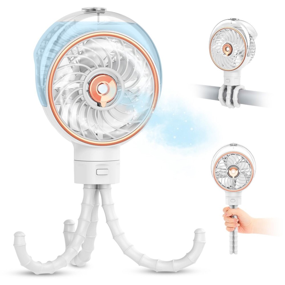 Ausic Stroller Fan with Mist, 100ml Misting Portable Fan for Stroller, Baby Fans with Detachable Tripod, Baby Essentials, Clip on Fans for Crib, Treadmill, Car Seat, Outdoor