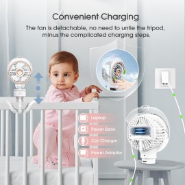 Ausic Stroller Fan with Mist, 100ml Misting Portable Fan for Stroller, Baby Fans with Detachable Tripod, Baby Essentials, Clip on Fans for Crib, Treadmill, Car Seat, Outdoor