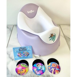 Potty Time New | Potty Training Seat by Potty Watch Inventor - Easy & Fun Toilet Seat with Interactive 6 Reusable Color Changing Magic Stickers - Easy to Peel Stickers for Kids - (Potty Seat, Space)