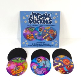 Potty Time New | Potty Training Seat by Potty Watch Inventor - Easy & Fun Toilet Seat with Interactive 6 Reusable Color Changing Magic Stickers - Easy to Peel Stickers for Kids - (Potty Seat, Space)