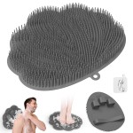 Manmihealth Upgrade Shower Foot Massager Scrubber & Bath Glove Set(2 PCS), Hands-Free Back Scrubber for Shower, Wall-Mounted Shower Brush with Body & Face Scrubber and Free Adhesive Hook. (Gray)