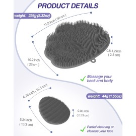 Manmihealth Upgrade Shower Foot Massager Scrubber & Bath Glove Set(2 PCS), Hands-Free Back Scrubber for Shower, Wall-Mounted Shower Brush with Body & Face Scrubber and Free Adhesive Hook. (Gray)