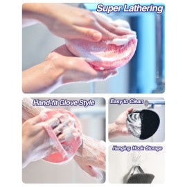 Manmihealth Upgrade Shower Foot Massager Scrubber & Bath Glove Set(2 PCS), Hands-Free Back Scrubber for Shower, Wall-Mounted Shower Brush with Body & Face Scrubber and Free Adhesive Hook. (Gray)