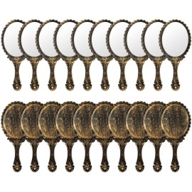 20 Pcs Vintage Handheld Mirrors, 9.8 l x 4.5 W Portable Hand Held Embossed Flower Retro Compact Mirror with Handle for Women Face Makeup Travel Mothers Day Gift(Vintage)