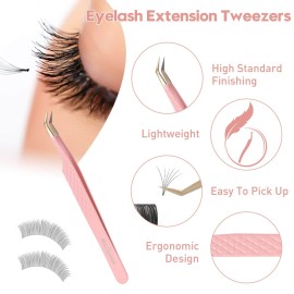 Ms.Queen Lash Tweezers for Eyelash Extensions,Precision 4Pcs Fiber Tip Grip 45 90 Degree L-Shaped Boot Curved Isolation Eyelash Tweezers Set