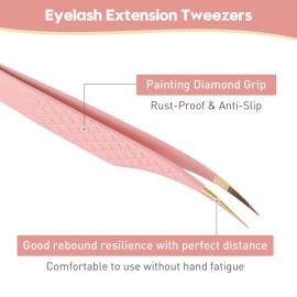 Ms.Queen Lash Tweezers for Eyelash Extensions,Precision 4Pcs Fiber Tip Grip 45 90 Degree L-Shaped Boot Curved Isolation Eyelash Tweezers Set