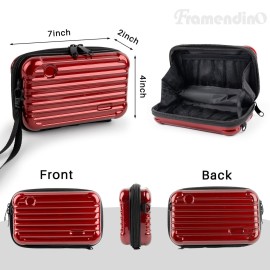 Framendino, Red Hard Shell Cosmetics Case Mini Cross Body Bag Suitcase with Detachable Grip Rope and Shoulder Strap