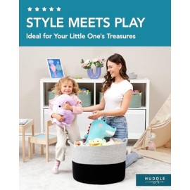 XXXXL WASHABLE 125L Extra Large Durable Soft Blanket Basket, Woven Decorative Cotton Rope Basket with Handles for Laundry, Living Room, Baby Toy Nursery Storage Organization Bin 24 x 17 (Black/Grey)