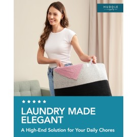 XXXXL WASHABLE 125L Extra Large Durable Soft Blanket Basket, Woven Decorative Cotton Rope Basket with Handles for Laundry, Living Room, Baby Toy Nursery Storage Organization Bin 24 x 17 (Black/Grey)