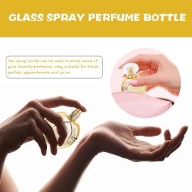 GLEAVI Glass Perfume Bottle - Travel Container, Water Spray Mister, Empty Atomizer With Golden Vial