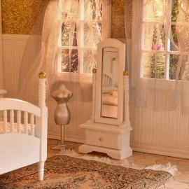 iLAND Victorian Dollhouse Furniture 1/12 Scale, Brewster Dollhouse Bedroom Furniture Set (White & Gold)