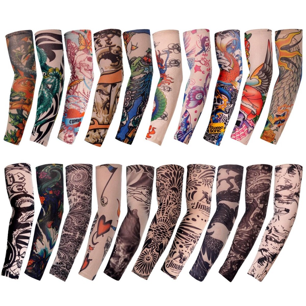 HOVEOX 20Pcs Temporary Tattoo Arm Sleeves - Fake Sunscreen Sleeve Covers (Pattern 1)