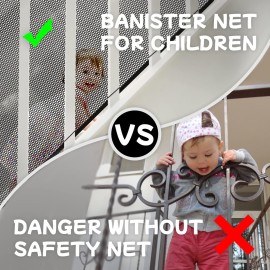 Banister Guard for Baby, Balcony Netting for Pets, 10ft x 3ft, Baby Safety Stairs Rail Net Provides Your Baby with a Environment, Baby Stair Net Fit for Child, Small Pet, Toy - Black