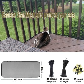 Banister Guard for Baby, Balcony Netting for Pets, 15ft x 3ft, Baby Safety Stairs Rail Net Provides Your Baby with a Environment, Baby Stair Net Fit for Child, Small Pet, Toy - Black