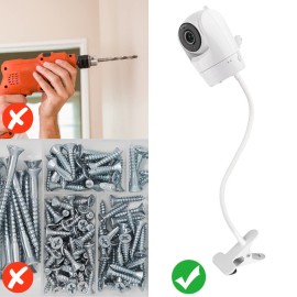 Flexible Clip Mount for VTech VM901/VM924/VM928/VM923, Gooseneck Baby Camera Holder for Crib Without Tools or Wall Damage - White