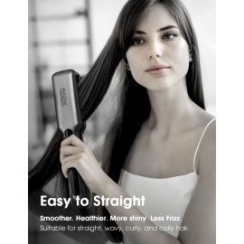 ANGENIL Tourmaline Ceramic Flat Iron Hair Straightener 1.6 inch Wide, Straightening and Curling Iron 2 in 1, Dual Voltage Hair Curler for Womens Smoother &Thick Hair, 30S Fast Heating, LCD Display