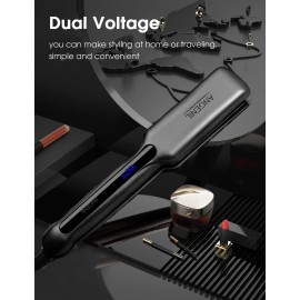 ANGENIL Tourmaline Ceramic Flat Iron Hair Straightener 1.6 inch Wide, Straightening and Curling Iron 2 in 1, Dual Voltage Hair Curler for Womens Smoother &Thick Hair, 30S Fast Heating, LCD Display