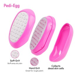 RED by Kiss Stainless Steel Ped Egg Foot File 2 in-1 Callus Remover for Dry and Wet Feet, Smooth Rough Skin, Include 2 Grit (Soft & Hard), Washable Foot Scrubber for Cracked Heels