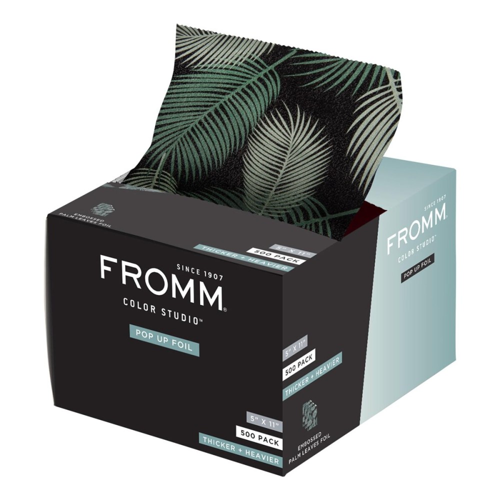 Fromm Color Studio Medium Weight Pop Up Hair Foil in Palms Leaves Pattern, 5 x 11 Embossed Aluminum Foil Sheets, Hair Foils for Highlighting and Coloring - 500 Foil Sheets Fromm Color Studio Medium Weight Pop Up Hair Foil in Palms Leaves Pattern, 5 x 11 Embossed Aluminum Foil Sheets, Hair Foils for Highlighting and Coloring - 500 Foil Sheets