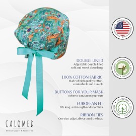 CALOMED Scrub Cap for Women and Men, Euro Style Scrub Caps, Working Hat, Head Cover with Ribbon Ties and Buttons, Long or Short Hair (Jungle Animals) CALOMED Scrub Cap for Women and Men, Euro Style Scrub Caps, Working Hat, Head Cover with Ribbon Ties and Buttons, Long or Short Hair (Jungle Animals)