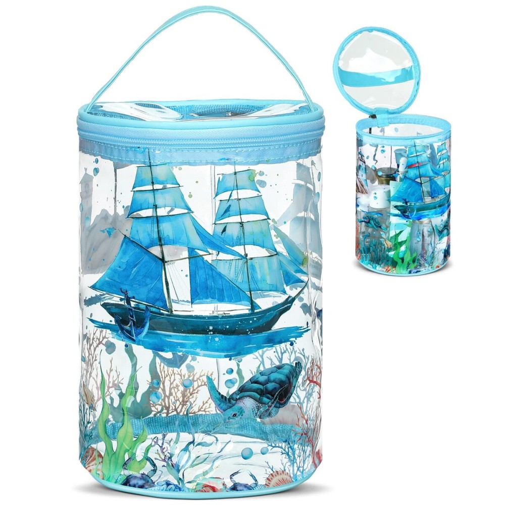 Beach Gifts Heavy Duty Clear Lotion Toiletry Bags for Travel Sunscreen Makeup Cosmetic Pouch Cylinder Bag Waterproof Portable Trip Bag with Handle Zipper(Sailboat)