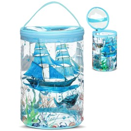 Beach Gifts Heavy Duty Clear Lotion Toiletry Bags for Travel Sunscreen Makeup Cosmetic Pouch Cylinder Bag Waterproof Portable Trip Bag with Handle Zipper(Sailboat)