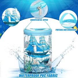 Beach Gifts Heavy Duty Clear Lotion Toiletry Bags for Travel Sunscreen Makeup Cosmetic Pouch Cylinder Bag Waterproof Portable Trip Bag with Handle Zipper(Sailboat)