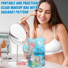 Beach Gifts Heavy Duty Clear Lotion Toiletry Bags for Travel Sunscreen Makeup Cosmetic Pouch Cylinder Bag Waterproof Portable Trip Bag with Handle Zipper(Sailboat)