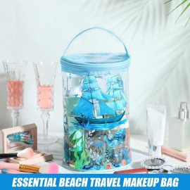Beach Gifts Heavy Duty Clear Lotion Toiletry Bags for Travel Sunscreen Makeup Cosmetic Pouch Cylinder Bag Waterproof Portable Trip Bag with Handle Zipper(Sailboat)