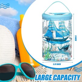 Beach Gifts Heavy Duty Clear Lotion Toiletry Bags for Travel Sunscreen Makeup Cosmetic Pouch Cylinder Bag Waterproof Portable Trip Bag with Handle Zipper(Sailboat)