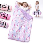 Nap Mat with Pillow Blanket Set: Purple Pink Unicorn Sleeping Mats for Toddler Kids - Thick Large Roll up Slumber Bag for Daycare Preschool Kindergarten Boys Girls