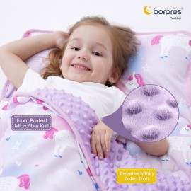 Nap Mat with Pillow Blanket Set: Purple Pink Unicorn Sleeping Mats for Toddler Kids - Thick Large Roll up Slumber Bag for Daycare Preschool Kindergarten Boys Girls