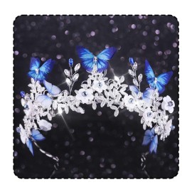 Unicra Butteryfly Silver Tiaras and Crowns Leaf Queen Crown Rhinestone Bridal Wedding Tiara Flower Princess Tiara Hair Accessories for Women and Girls
