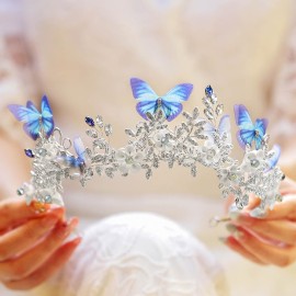 Unicra Butteryfly Silver Tiaras and Crowns Leaf Queen Crown Rhinestone Bridal Wedding Tiara Flower Princess Tiara Hair Accessories for Women and Girls