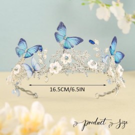 Unicra Butteryfly Silver Tiaras and Crowns Leaf Queen Crown Rhinestone Bridal Wedding Tiara Flower Princess Tiara Hair Accessories for Women and Girls