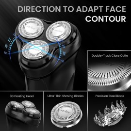 3D Rotary Shaver, Electric Razor for Men, Rechargeable with Pop-up Trimmer, 1 Hour Fast Charging, 90-Min Shaving, 3D Floating Head, LCD Power Indicator