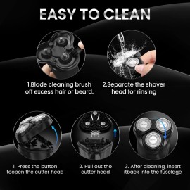 3D Rotary Shaver, Electric Razor for Men, Rechargeable with Pop-up Trimmer, 1 Hour Fast Charging, 90-Min Shaving, 3D Floating Head, LCD Power Indicator