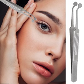 Meibomian Gland Expressor Forceps, Eyelid Gland Blockage Unblocking Physiotherapy Tools, Stainless Steel Eyelid Massage Tweezers-Round Tip for Men Women(Silver)