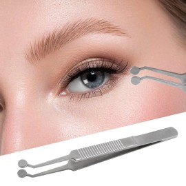 Meibomian Gland Expressor Forceps, Eyelid Gland Blockage Unblocking Physiotherapy Tools, Stainless Steel Eyelid Massage Tweezers-Round Tip for Men Women(Silver)