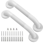 Rackickyer Shower Grab Bar, 2 Pack 12 Inch White Bathroom Grab Bar, 1.25 Diameter 304 Stainless Steel Anti-Slip Grab Bars for Bathtubs and Showers, Handicap Shower Grab Bar for Seniors Elderly