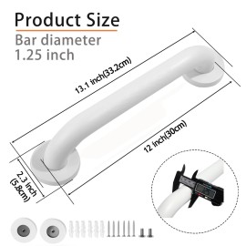 Rackickyer Shower Grab Bar, 2 Pack 12 Inch White Bathroom Grab Bar, 1.25 Diameter 304 Stainless Steel Anti-Slip Grab Bars for Bathtubs and Showers, Handicap Shower Grab Bar for Seniors Elderly Rackickyer Shower Grab Bar, 2 Pack 12 Inch White Bathroom Grab Bar, 1.25 Diameter 304 Stainless Steel Anti-Slip Grab Bars for Bathtubs and Showers, Handicap Shower Grab Bar for Seniors Elderly