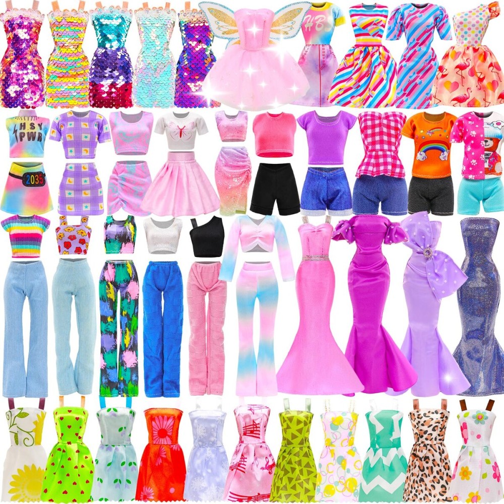 15 Set Doll Clothes Includes 1 Fairy Dress with Wing 1 Long Evening Dress 2 Sequin Dresses 6 Outfits Tops Pants Skirts 6 Fashion Dresses for 11.5 Inch Girl Dolls