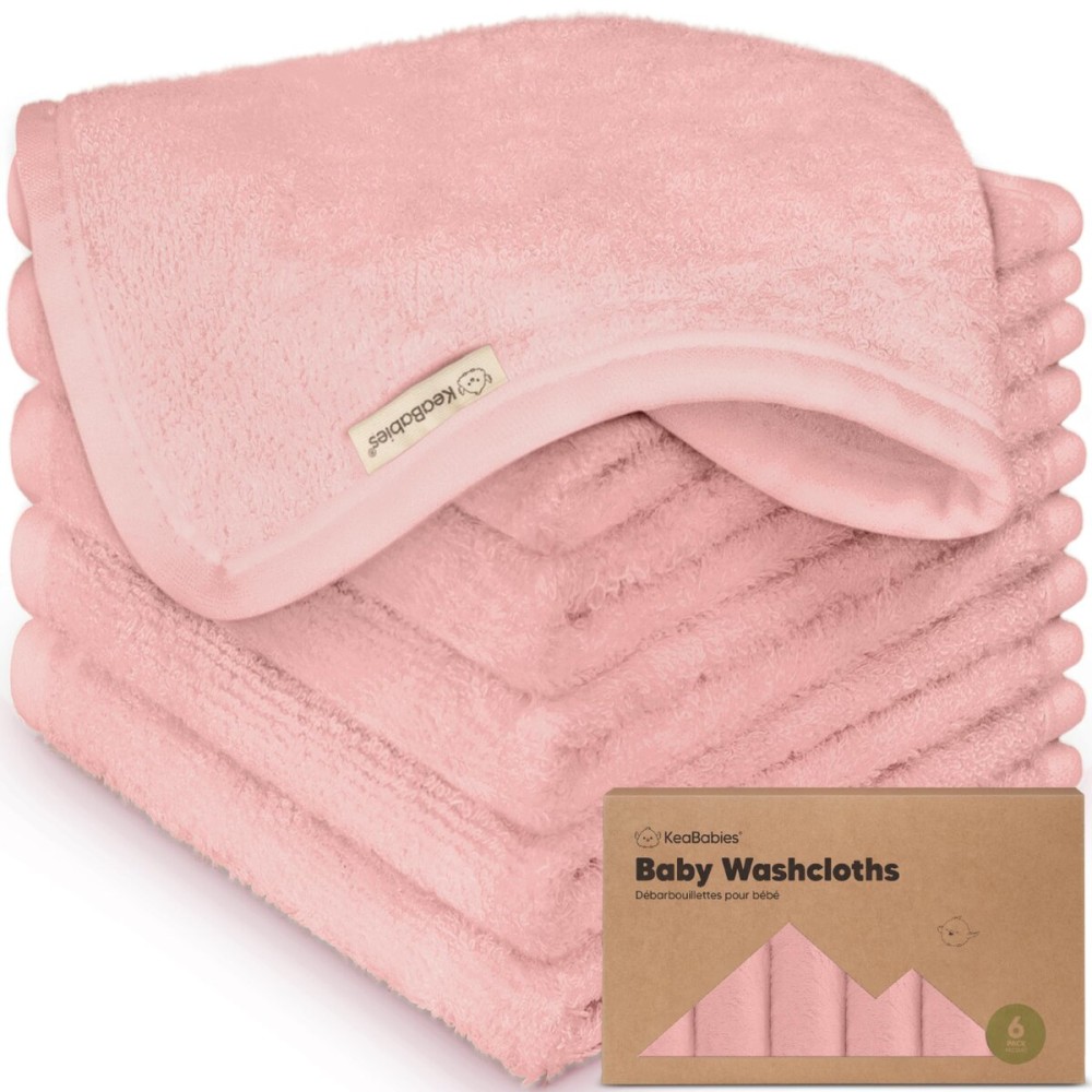 6-Pack Soft Baby Washcloths, Viscose from Bamboo - Kids, Newborn Bath Towels, Infant Shower, Toddler Reusable Face Towel, Gentle on Skin, Face Wash Cloths for Babies, 10x10 (Rosy)