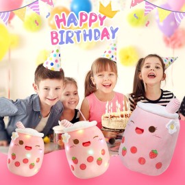 Athoinsu Light Up Strawberry Milky Tea Plush Pillow 15\'\' Kawaii Stuffed Bubble Animal Toy with LED Lights Birthday Christmas Holiday Valentines Gifts for Kids,Girls,Boys
