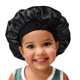 Satin Silk Bonnet Hair Cap: 2pcs Bonnets For Kids with Elastic Tie Band Adjustable Straps for Sleeping Sleep Comfortable - Stretchy Tie Band Hair Bonnets No Slip-Off (Black-RoseGold-K) Satin Silk Bonnet Hair Cap: 2pcs Bonnets For Kids with Elastic Tie Band Adjustable Straps for Sleeping Sleep Comfortable - Stretchy Tie Band Hair Bonnets No Slip-Off (Black-RoseGold-K)
