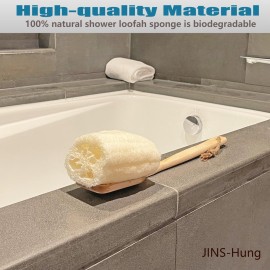 Natural Loofah Exfoliating Bath Brush - Body luffa loofa Sponge On a Stick - Sponge Scrubber with Long Wooden Handle Back Brush for Men & Women - Bath Spa Shower 1 Pack
