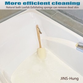 Natural Loofah Exfoliating Bath Brush - Body luffa loofa Sponge On a Stick - Sponge Scrubber with Long Wooden Handle Back Brush for Men & Women - Bath Spa Shower 1 Pack