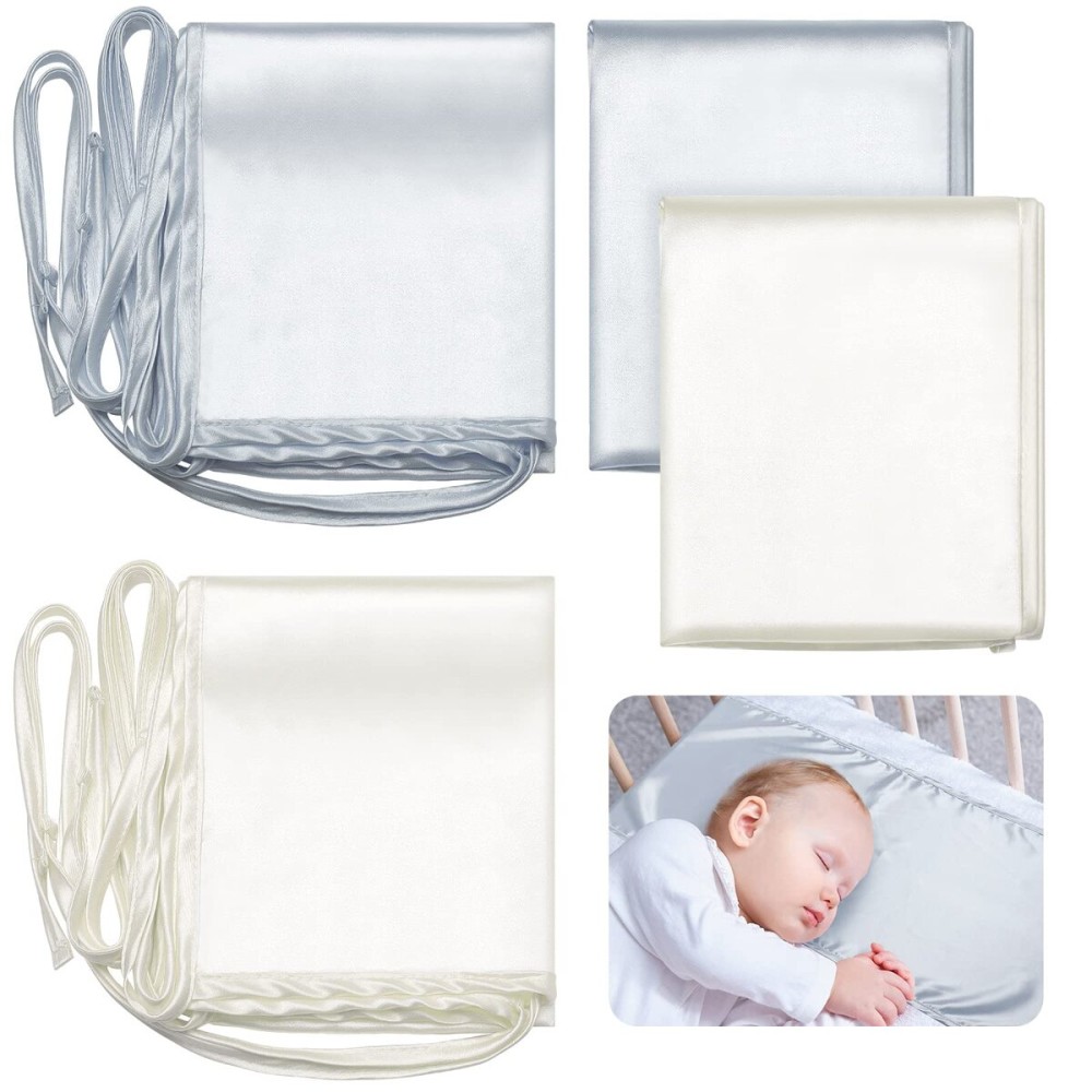 Hosuly 2 Pcs Satin Bassinet Sheet Baby Hair Soft Silk Feeling Sheet Baby Bassinet for Rectangle Cradle Pad Mattress Boys Girls Newborn Infant(Gray and White)